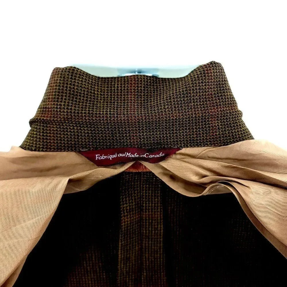 Samuelsohn Super 100s Tweed Wool Cashmere Check 2 Button Sport Coat 42L Brown Gr